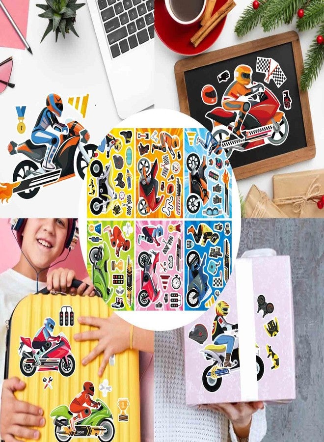 DUJAA 24 Sheets Make Your Own Motorcycle Stickers for Kids Toddler, Motocross Stickers Make a Face Stickers, Dirt Motobike Stickers for Kids Teens Motorcycle Stickers Kids Party Favor Supplies Crafts - Image 3